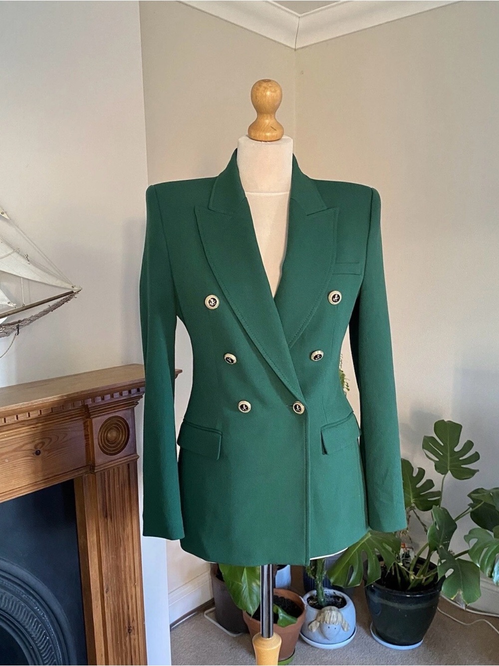 ZARA Double-Breasted Green Women's Blazer Jacket S